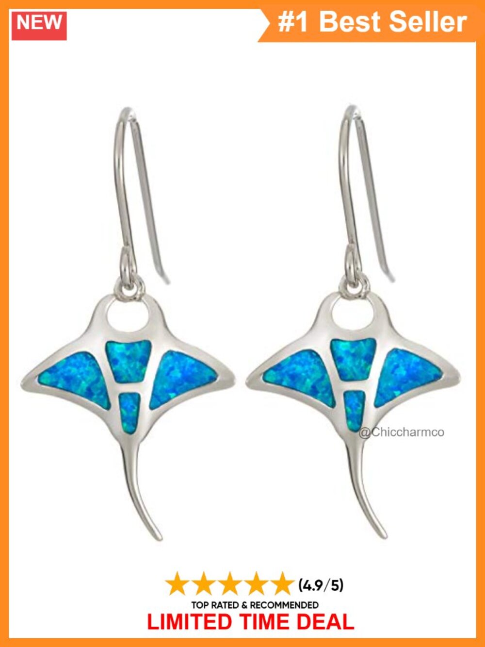 925 Sterling Silver Manta Ray Opal Koa Wood Larimar Dangle Earrings